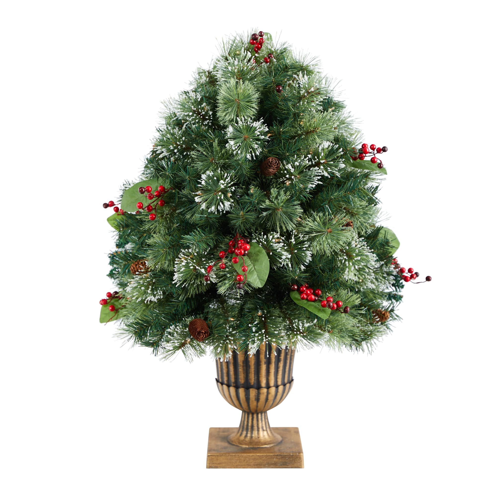 3ft. Pre-Lit Snow Tip Berries & Pinecones Artificial Christmas Plant in Urn, LED Lights
